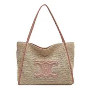 Ladies Straw Tote Bag, Ladies Beach Bag, Rattan Bag Oversized Beach Bag square pink