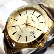 Casio Men Analog Leather Watch Brown Gold Original New MTP-V004GL-9A