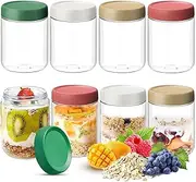 [Taefuhnn] 8 Pcs 500ml/17oz Overnight Oats Container Glass Jar with Lids, Meal Prep Food Storage Glass Containers, Wide Mouth Overnight Oats Mason Jars for Snacks Yogurt Chia Pudding Cereal Breakfast