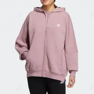 【adidas 愛迪達】上衣 女款 長袖上衣 帽T 運動 粉紫 HM2811