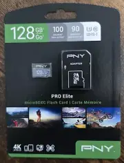 PNY 128GB PRO ELITE CLASS 10 MicroSDXC FLASH MEMORY CARD W/ MICRO SD ADAPTER