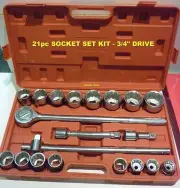 SOCKET SET- 21pc- 3/4" DR ( IMPERIAL SIZES ) NEW SET IN BLOW MOLDED CASE.