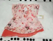 WOMENS MEDIUM ONE WORLD FLUTTER SHORT SLEEVE FLORAL ASYMMETRICAL TOP LINED