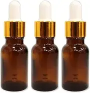 SHOPRYTHM Glass Amber bottle with golden dropper & Funnel (3 Pack, 0.50 oz)