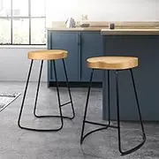 ALFORDSON Bar Stools 2pcs Kitchen Barstools Counter Wooden Stool with Footrest 65cm Light Wood Tractor Vintage Dining Chairs Home Bar Dining Room Funiture