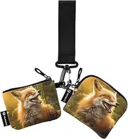 [XYMZR] Mini Zip Around Wristlet keychain Wallet Happy Fox Forest for Women Personalized Pattern Detachable Dual Pouch Wristlet Portable Wallet Phone Coin Purse, Multi-colored, One Size