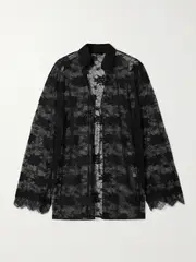 [Oséree] Oséree - Satin-trimmed Scalloped Stretch-lace Shirt - Black - S/M S/M Black