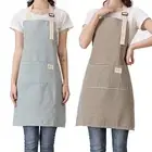 2 Pack Kitchen Aprons Women Adjustable Bib With Pockets Cotton Linen Cooking