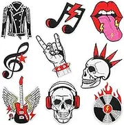 Sew On/Iron On Patches for Clothes, 9PCS Dark Embroidered Applique Iron On Patches for Clothes Repair,Heavy Metal Rock Music Band Sew Patch for Clothing, Jeans, Hats, Backpack,Shoes DIY Accessories