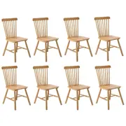 Oikiture 8x Dining Chairs Minimalist Vertical Back Chair Wooden Home Rubber Wood