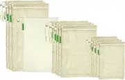 E-Know Produce Bags,11 Pack Reusable Produce Bags,Natural Mesh Cotton, Zero-Waste Produce Bags,Durable Double-Stitched Seams 3 Small,4 Medium, 3 Large,1 Storage Bag, 11 Pack