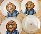 West Elm Rachel Kozlowski Four (4) Dapper Animal Tamarin Monkey Plates NEW