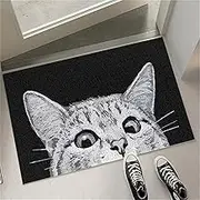 Cat Front Door Mat Outdoor Mud Absorbent, 45×75cm Welcome Mat for Indoor & Outdoor, Doormat Entrance Mat Rug Outside Patio/Inside Entry Way, Anti-Slip Mats Rubber Backing, Durable & Washable (Black)