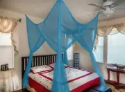 Blue Four 4 Post Bed Canopy Netting Curtains Sheer Panel Fabric Corner ANY SIZE