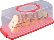 Portable Bread Box with Handle Loaf Cake Container Plastic Rectangular Food Storage Keeper Carrier 13inch Translucent Dome for Pastries, Bagels, Bread Rolls, Buns or Baguettes (Red)