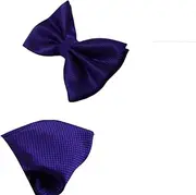 [Zasel] Mens Dark Purple Plain Coloured Checkered Bow Tie & Matching Pocket Square Set