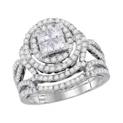 14k White Gold Princess Diamond Bridal Wedding Ring Set 1-1/2 Cttw