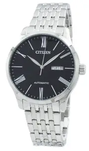 Citizen Automatic Analog Day/Date Black Textured Dial NH8350-59E 50M Mens Watch