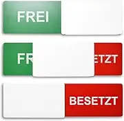 Free/Occupied Sign Style: Elegant with White Slider 175 x 50 mm – Design Made in Germany – Engraved Text – Frameless Sign with Metal Slider, Adhesive Pads from the Renowned Brand 3M – SynMe Germany