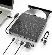 External Blu-ray Drive, 5-in-1 USB 3.0 & Type-C BD Reader, DVD/CD Burner with Dual USB-A Ports, SD/TF Slots – Portable Blu-ray Player for Laptop PC, Windows/Linux/Mac OS Compatible (5 in 1)
