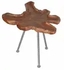 Side Table 63Cm Teak Wood With Annual Rings Tree Slice Coffee Table Nightstand