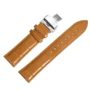 Leather Band Deployment Buckle Watch Strap 22mm Leather Strap, Orange/Silver