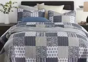 New 3pcs cotton quilted coverlet bedspread single king single navy blue boy