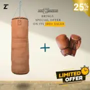 Heavy Punching Bag with boxing Gloves, Cowhide Sand Bag, Kickboxing Training Bag