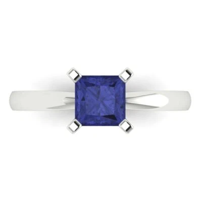 1Ct Princess Cut Tanzanite Gold Solitaire Engagement Promise Statement Ring