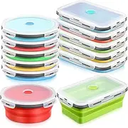 [Dandat] 10 Pieces 40.6 oz Silicone Collapsible Food Storage Container with Airtight Lids Stacking Meal Prep Lunch Containers for Kitchen, Traveling, Microwave Freezer Dishwasher Safe (Multicolor)