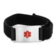 Adjustable Black Medical Alert Bracelet with Strap