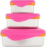 Kid Basix by New Wave Safe Snacker 3 Size Bundle Reusable Stainless Steel Lunchboxes Includes 23oz, 13oz and 7oz Reusable, Fuchsia