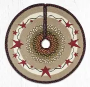 Jute 30" Round Tree Skirt. Christmas Tree Skirt. Primitive Stars Burgundy