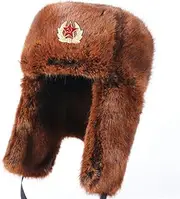 [LHY] Bomber Hats, Warm Thick Faux Fur Trapper Hat, with Ear Flap Outdoor Ski Hat, Windproof Winter Hat, Unisex,Brown,A