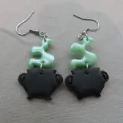 WITCH CAULDRON Dangle Earrings Halloween Black Green Handmade Artisan Witchy New