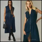 Anthropologie Maeve The Tommie Smocked Front-Zip Denim Shirt Dress Size 3X Plus