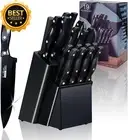 19Pc Black Kitchen Knife Set w/ Block & Sharpener – Chef, Bread, Steak Knives