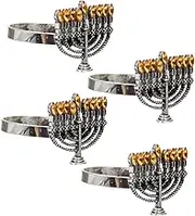Metal Napkin Ring Holders 4pcs Hanukkah Menorah Napkin Buckle Napkin Decor Accessory for Dining Table