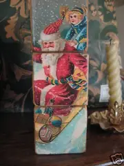 Victorian Christmas Shelf Puzzle Blocks Vintage Santa Claus Toddler with Present