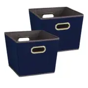94 Medium Tapered Decorative Storage Bins | 2 Pack Set Cubby Baskets | Navy Blue