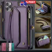 Zip Wallet Cover Leather Case Strap For iPhone 16 16e 15 14 13 12 11 Pro MAX 8 7