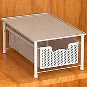 SimpleHouseware Stackable Pull Out Drawer for Cabinets and Under Sink Organiser, Mesh White