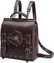 [Generic] Punk Industrial Backpack - Steampunk Rucksack, Vintage Style Bag | Laptop Bag Steampunk Satchel, Retro Gothic Backpack, PU Leather Steampunk Carryall Niche Computer Bag for Travel, Camping, School,