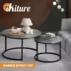 Oikiture Set of 2 Coffee Table Round Marble Nesting Side End Table Grey & Black