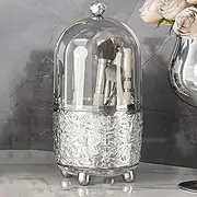 Taoluwin Makeup Brush Holder, 360° Rotating Cosmetic Organizer with Lid, Dustproof Divided Storage for Makeup Brushes, Makeup Organizer for Vanity, Desktop, Bathroom (Transparent)
