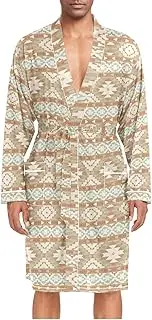 [ZZXXB] Retro Ethnic Geometry Mens Sleepwear Robe Lightweight Nightgown Long Sleeves Spa Bathrobe with Pockets M-XL