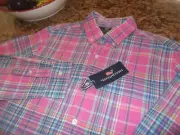 NWT - VINEYARD VINES SLIM-FIT MURRAY SHIRT - M - OUTSTANDING PINK PLAID COTTON
