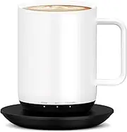 Temperature Control & Self-Heating Smart Coffee Mug with Lid, 3 Custom Heat Settings, Manual & App Control, 180 Min Battery Life - Hot up to 140℉ Fast Wireless Charger Base (White)