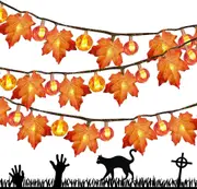 Pumpkin Maple Leaf String Lights 4.5M LED Pumpkin Lantern Decor for Halloween Thanksgiving Fall Decoration