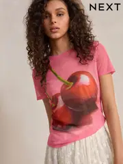 Pink Cherries Short Sleeve Ruched Mesh Top (AV1742) | $38